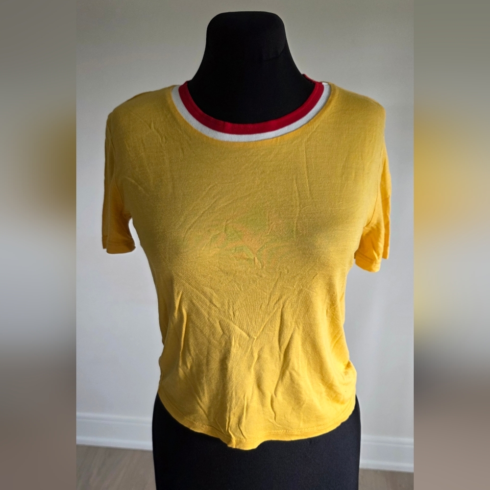 Zara Trafaluc Yellow Crop Fitted Plain T-Shirt S